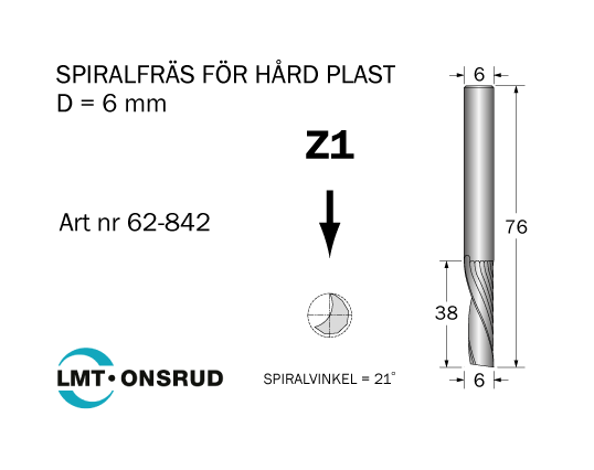 Spiralfräs D=6 L=38 TL=76 S=6 - 2