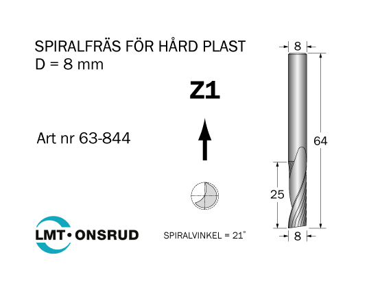 Spiralfräs D=8 L=25 TL=64 S=8 - 2