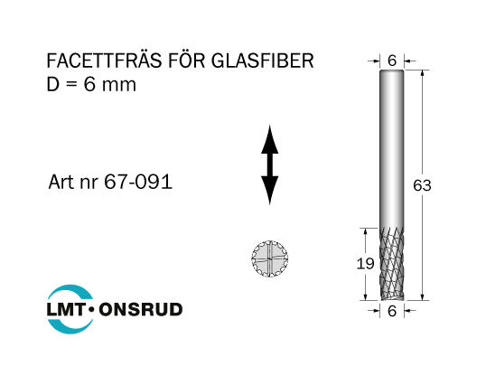Facettfräs D=6 L=19 TL=63 S=6 - 2