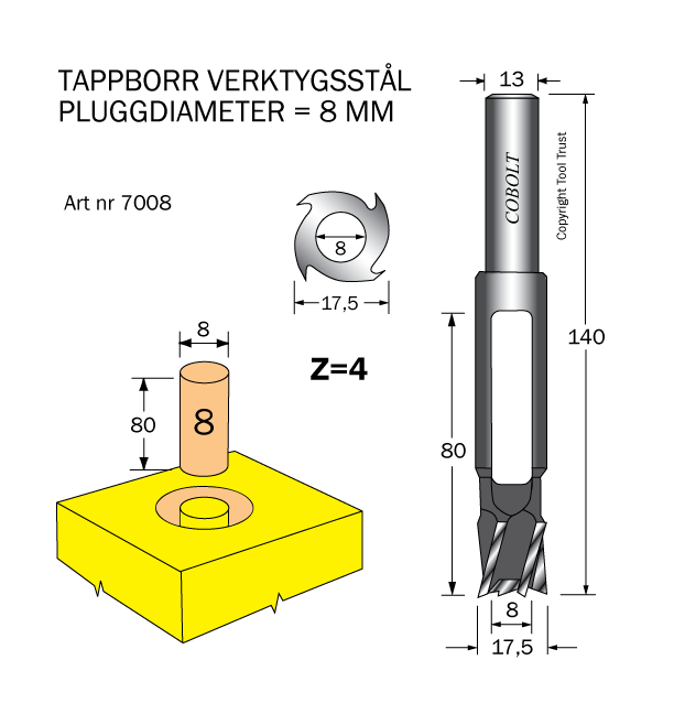 Tappborr D=8 TL=140 S=13 - 2