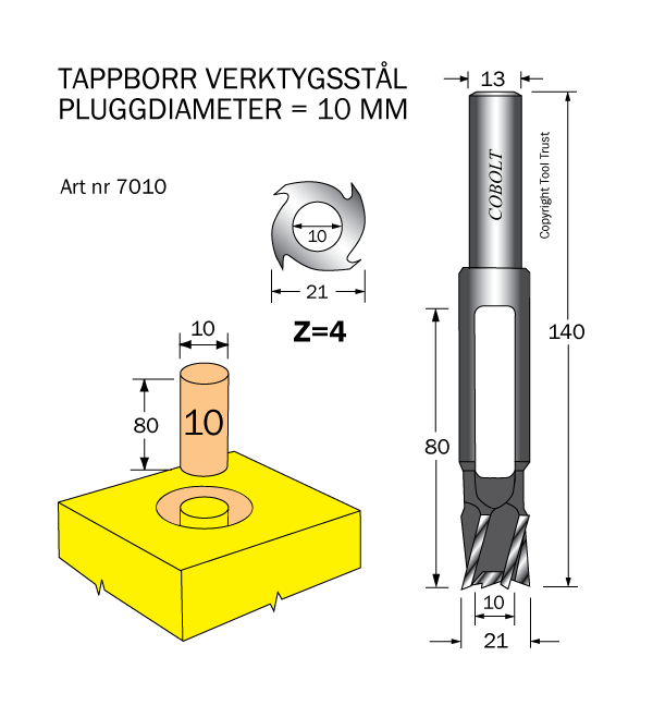 Tappborr D=10 TL=140 S=13 - 2
