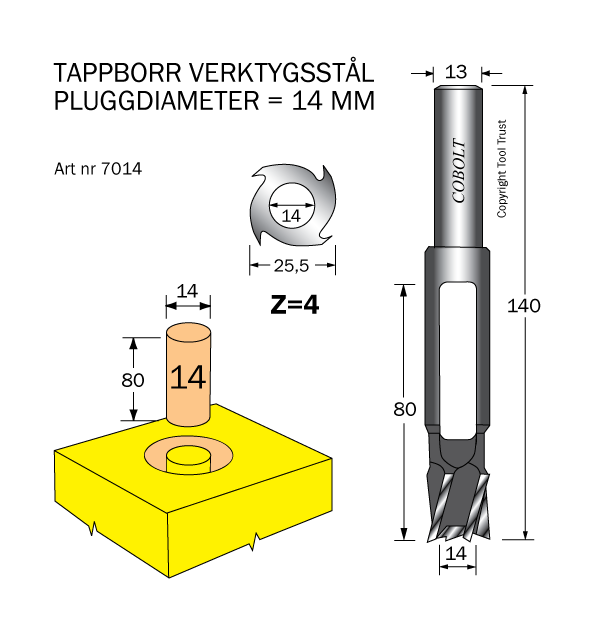 Tappborr D=14 TL=140 S=13 - 2