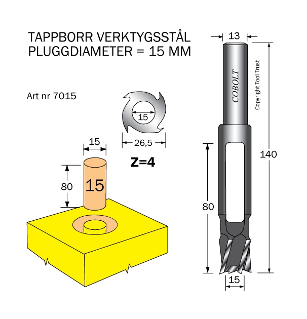 Tappborr D=15 TL=140 S=13 - 2