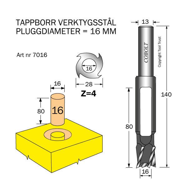 Tappborr D=16 TL=140 S=13 - 2