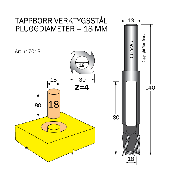 Tappborr D=18 TL=140 S=13 - 2