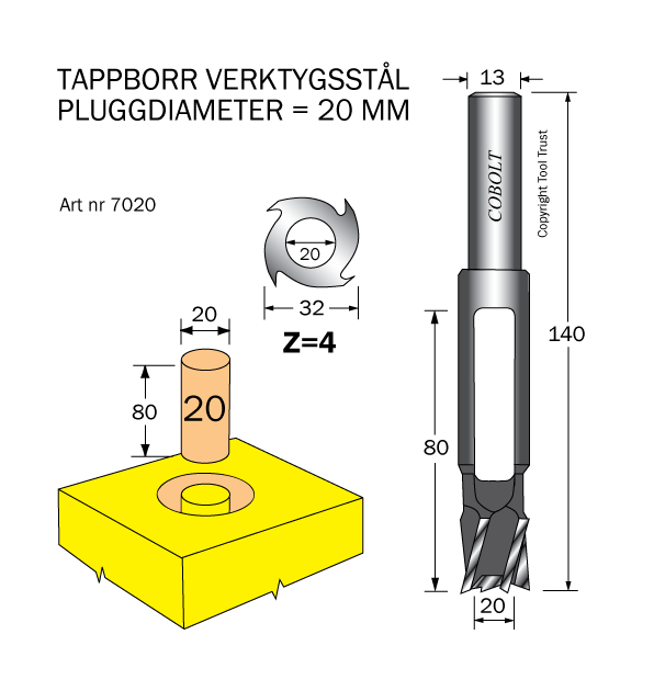 Tappborr D=20 TL=140 S=13 - 2