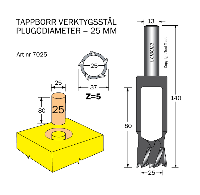 Tappborr D=25 TL=140 S=13 - 2