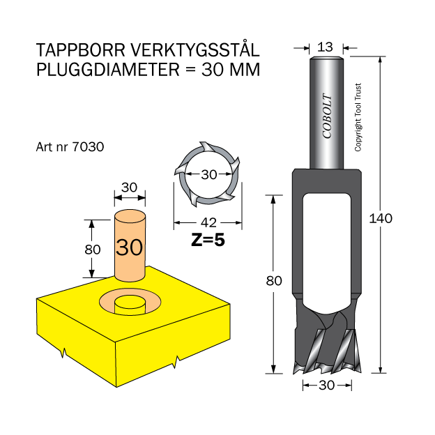 Tappborr D=30 TL=140 S=13 - 2