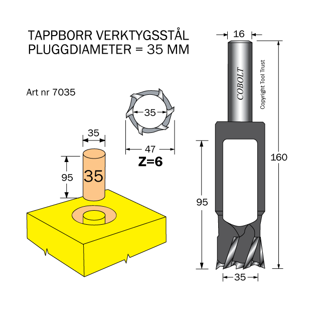 Tappborr D=35 TL=160 S=16 - 2