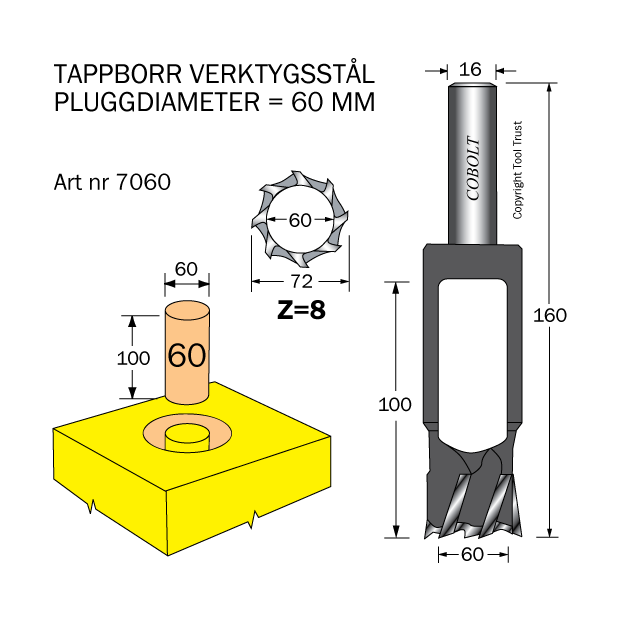 Tappborr D=60 TL=160 S=16 - 2