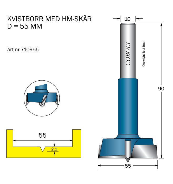 HM Kvistborr D=55 TL=90 S=10 - 2
