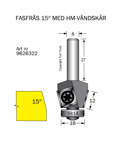 HM-fasfräs 15' m lager S=8mm