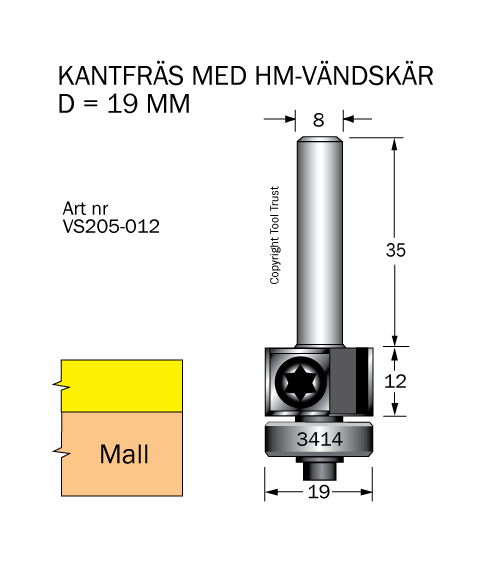 Kantfräs m vändskär L=12
