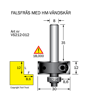 Falsfräs m vändskär L=12 S=8