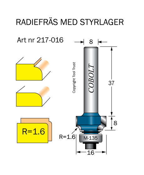 Avrundningsfräs R=1.6 D=16 L=8 S=8 - 3