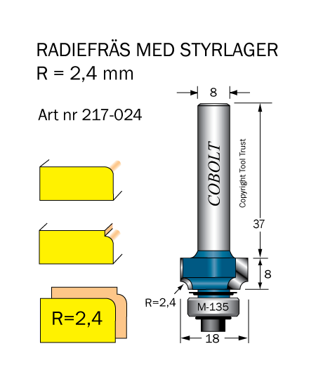 Avrundningsfräs R=2.4 D=18 L=8 S=8 - 3