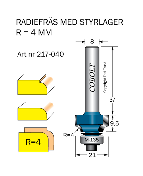 Avrundningsfräs R=4 D=21 L=9.5 S=8 - 3