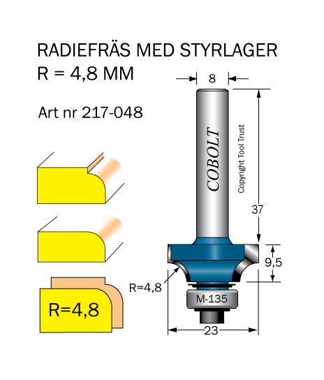 Avrundningsfräs R=4.8 D=23 L=9.5 S=8 - 3
