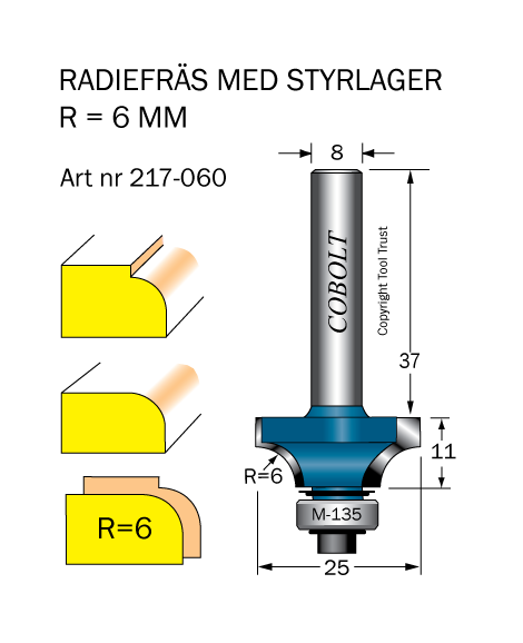 Avrundningsfräs R=6 D=25 L=11 S=8 - 3