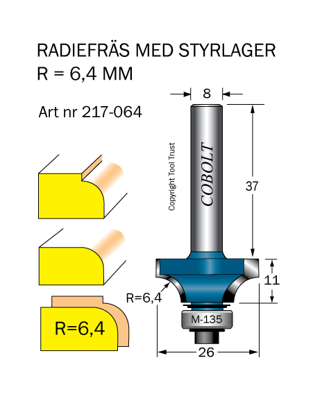Avrundningsfräs R=6.4 D=26 L=11 S=8 - 3