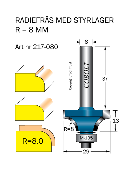Avrundningsfräs R=8 D=29 L=13 S=8 - 3