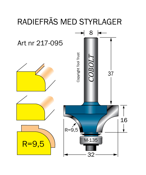Avrundningsfräs R=9.5 D=32 L=16 S=8 - 3