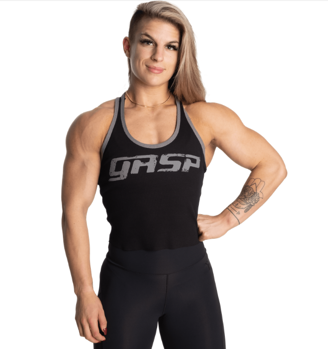 Rib crop t-back Black- L - 7