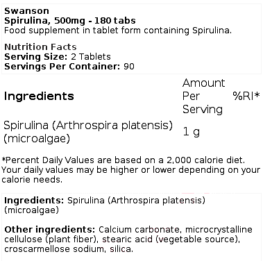 Spirulina, 500mg - 180 tablets - 2