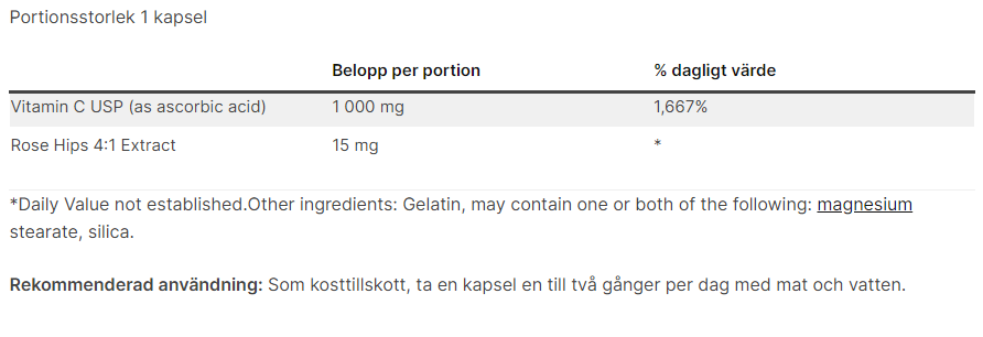 Vitamin C med Nypon- 30 caps - 2
