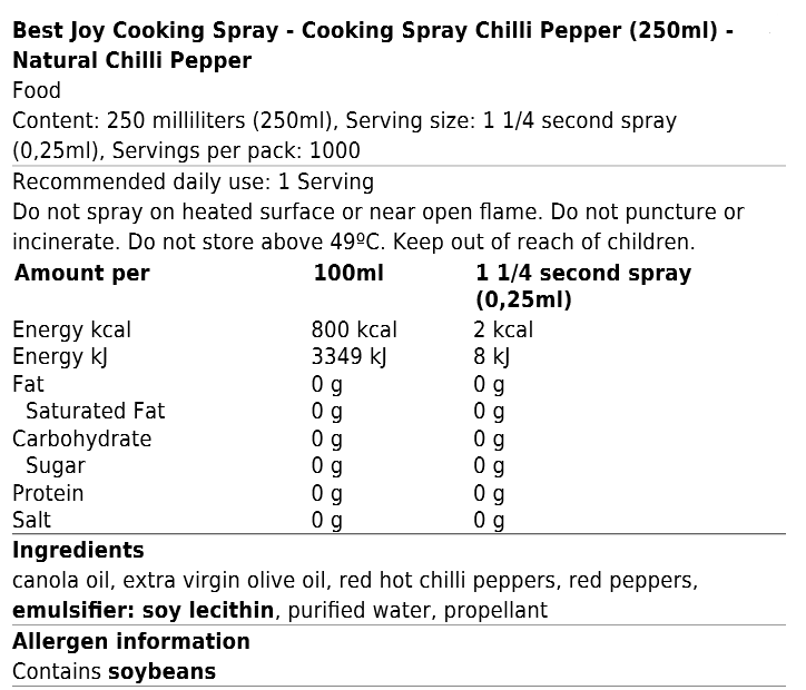 Cooking Spray Chilli Oil 250ml