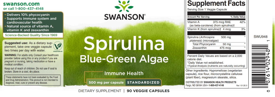 Spirulina Blue-Green Algae - 500mg - 90 V Caps - 2