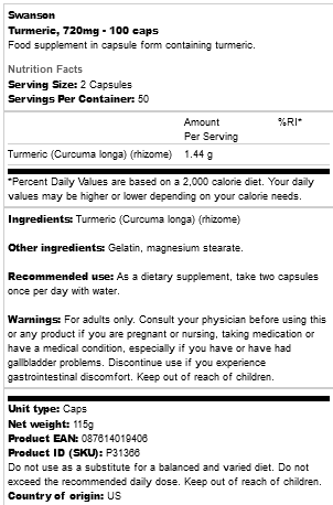 Turmeric 720 mg 100 Caps - 2