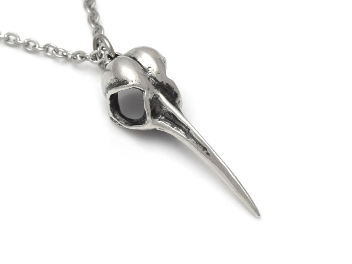 Kolibriskalle Halsband, Kolibri Döskalle Hänge, Fågelskalle Smycke i Tenn