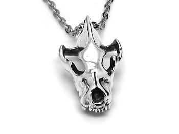 Hyenaskalle Halsband, Hyena Döskalle Hänge, Djurskalle Smycke i Äkta Silver