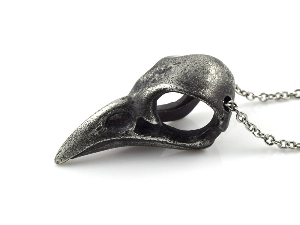 Oxiderad Blåskrikaskalle Halsband, Blåskrika Döskalle Hänge, Fågel Smycke i Tenn - 2