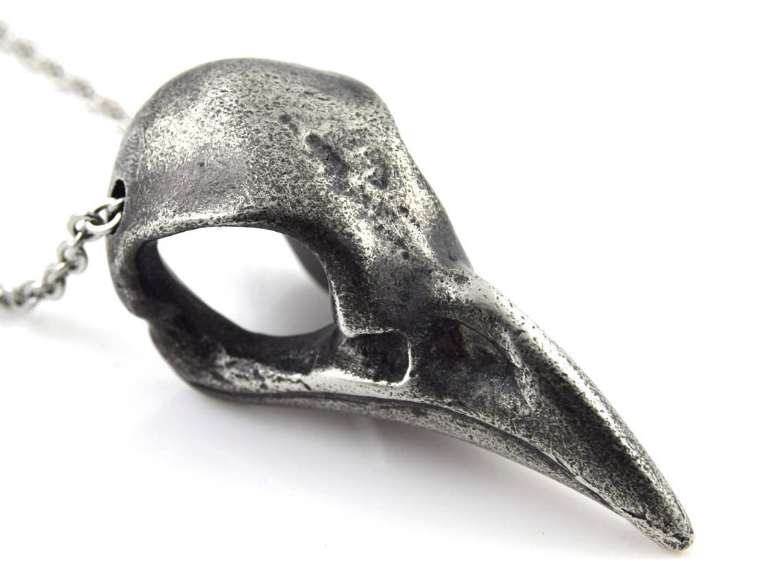 Oxiderad Blåskrikaskalle Halsband, Blåskrika Döskalle Hänge, Fågel Smycke i Tenn - 3
