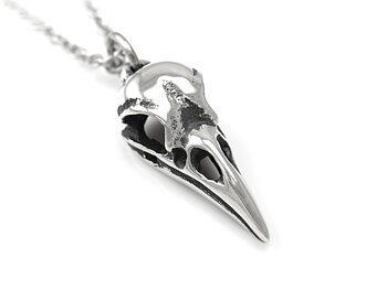 Liten Korpskalle Halsband, Korp Döskalle Hänge, Fågelskalle Smycke i Tenn