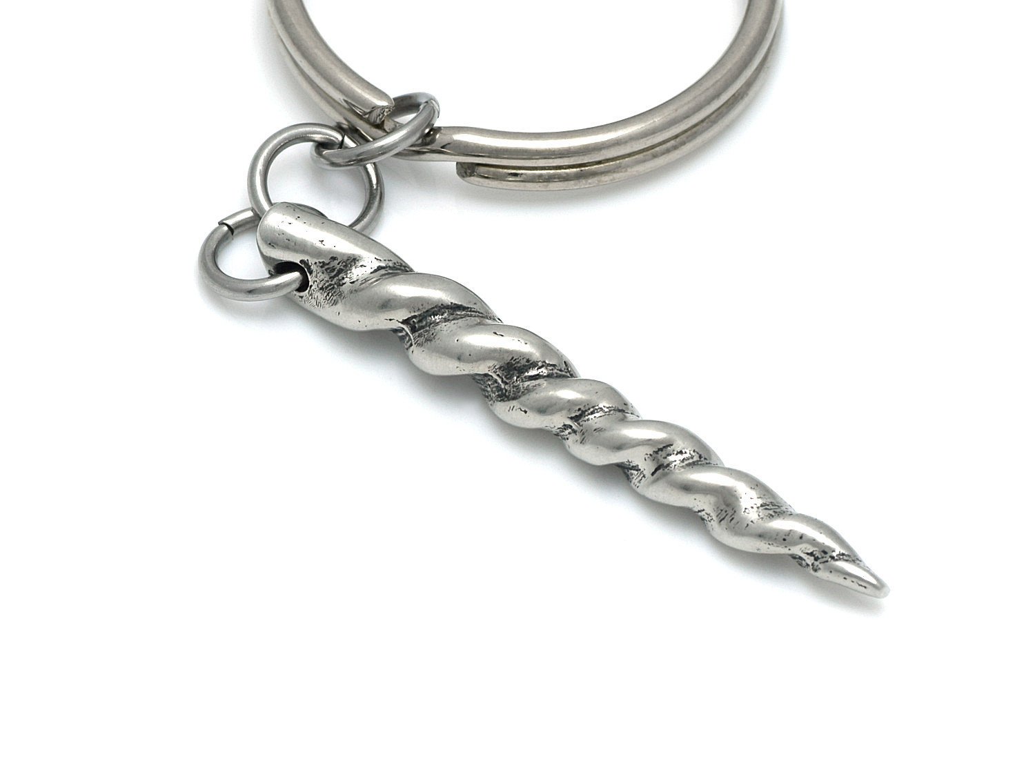 Enhörningshorn Nyckelring, Fantasy Accessoar, Enhörning Nyckelhållare i Tenn och Stål