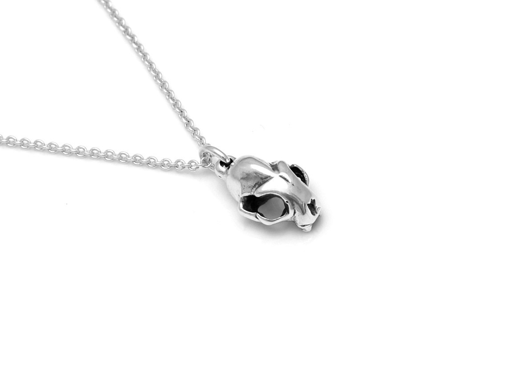 Liten Kattskalle Halsband, Katt Döskalle Hänge, Djurskalle Smycke i Äkta Silver - 2
