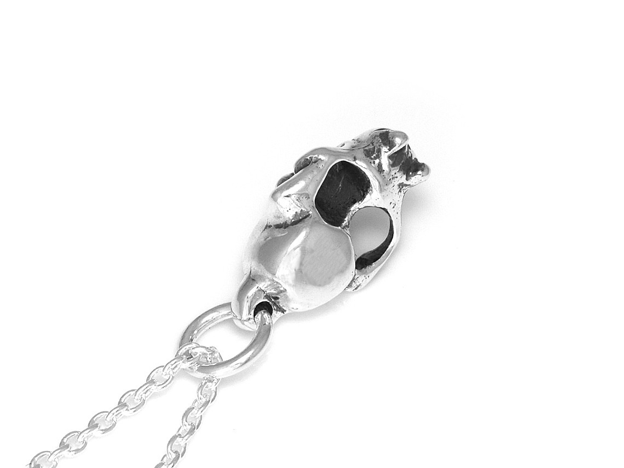 Liten Kattskalle Halsband, Katt Döskalle Hänge, Djurskalle Smycke i Äkta Silver - 3