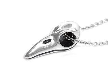 Liten Fågelskalle Halsband, Fågelkranium Hänge, Fågel Smycke i Äkta Silver