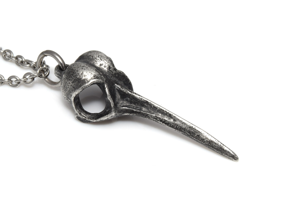 Oxiderad Kolibriskalle Halsband, Fågelskalle Hänge, Kolibri Döskalle Smycke i Tenn
