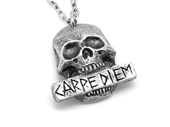 Oxiderad Carpe Diem Döskalle Halsband, Rock Smycke i Tenn