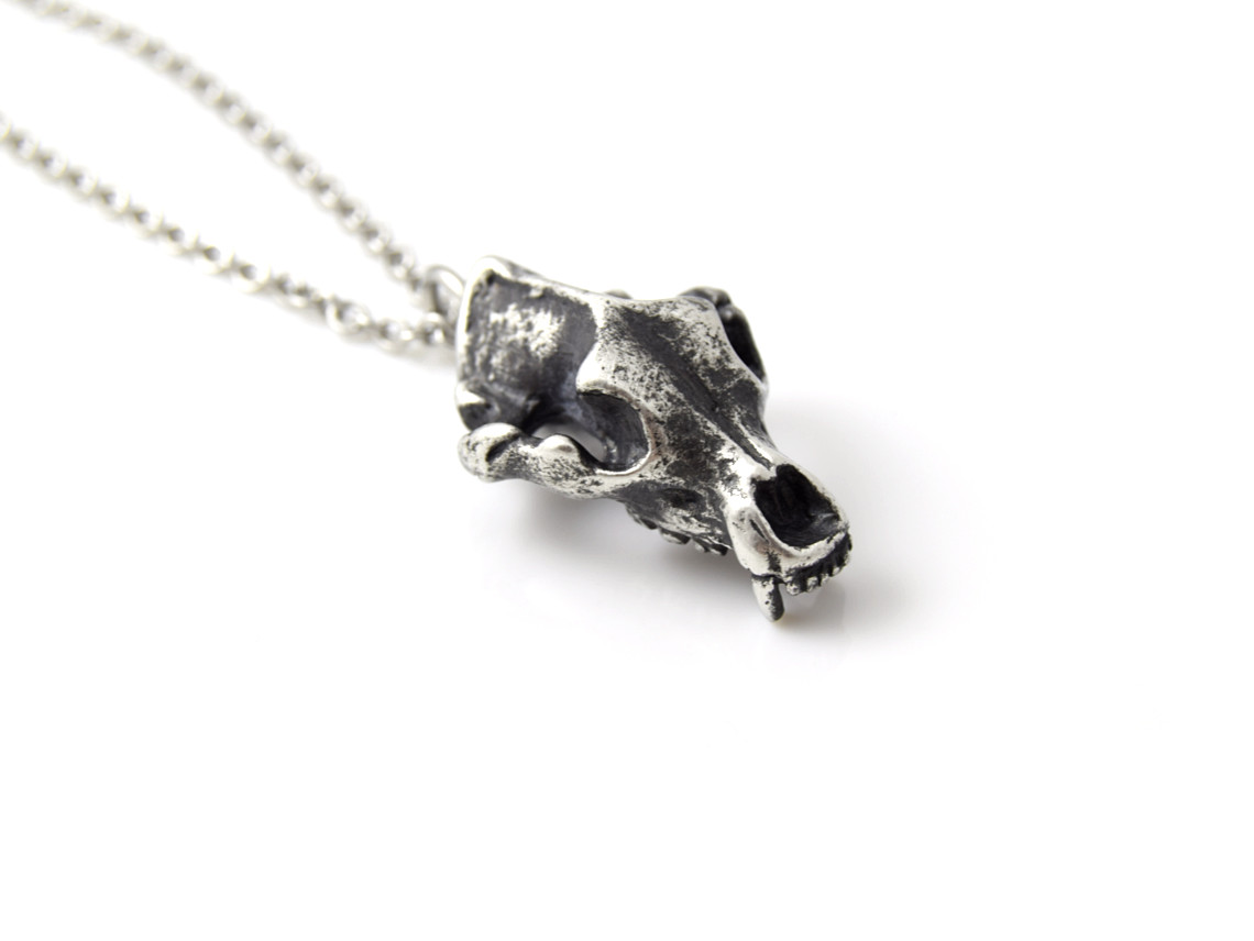 Oxiderad Grizzly Björnskalle Halsband, Björn Hänge, Djurskalle Smycke i  Tenn - 3