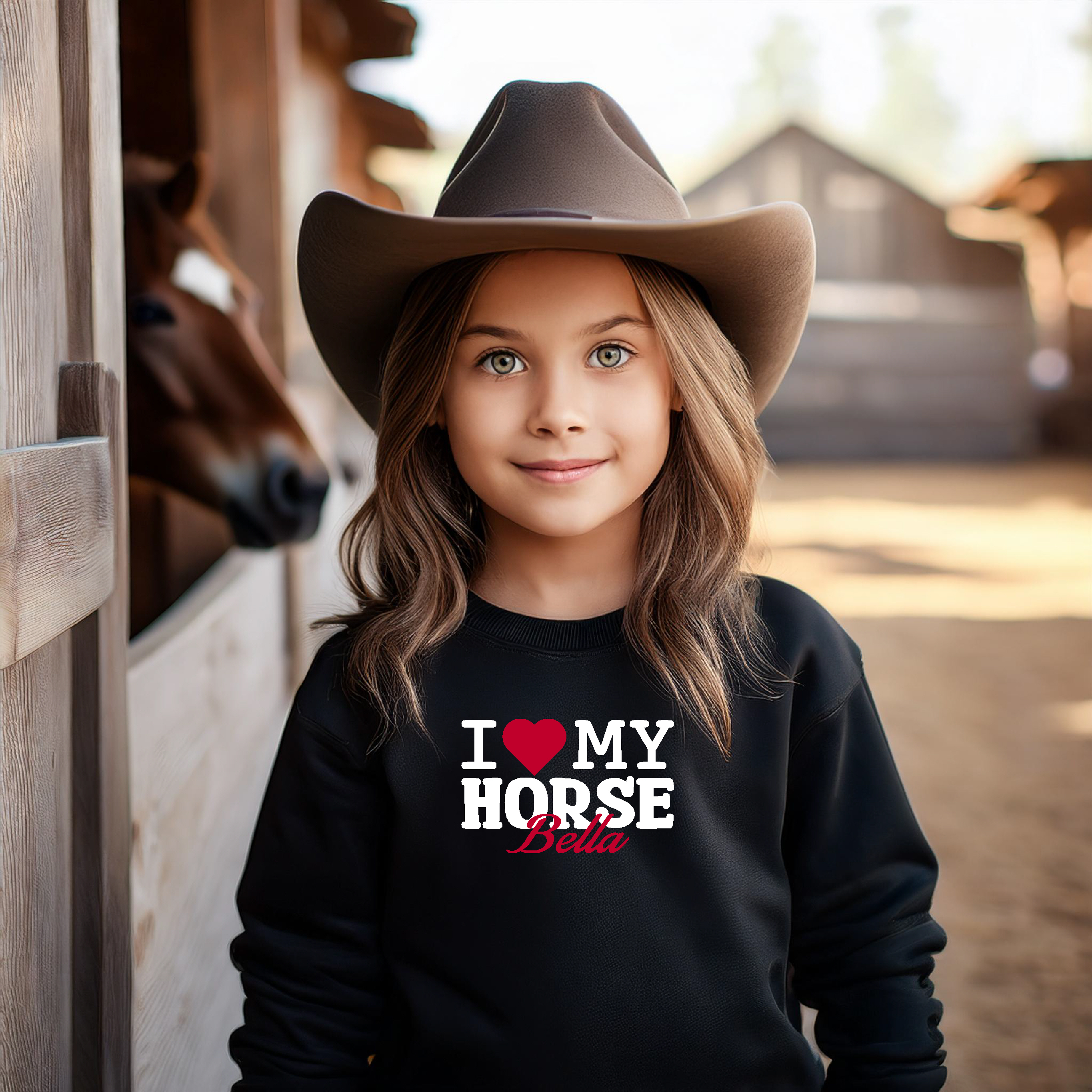 Sweatshirt Barn  I LOVE MY HORSE - "HÄSTENS NAMN" - Flera färger - 3
