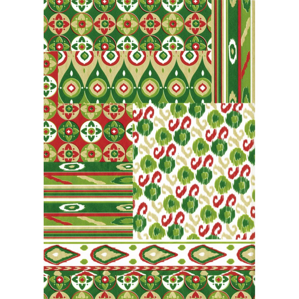 Decopatch papper - Red/Gold/Green Stripes,Circles