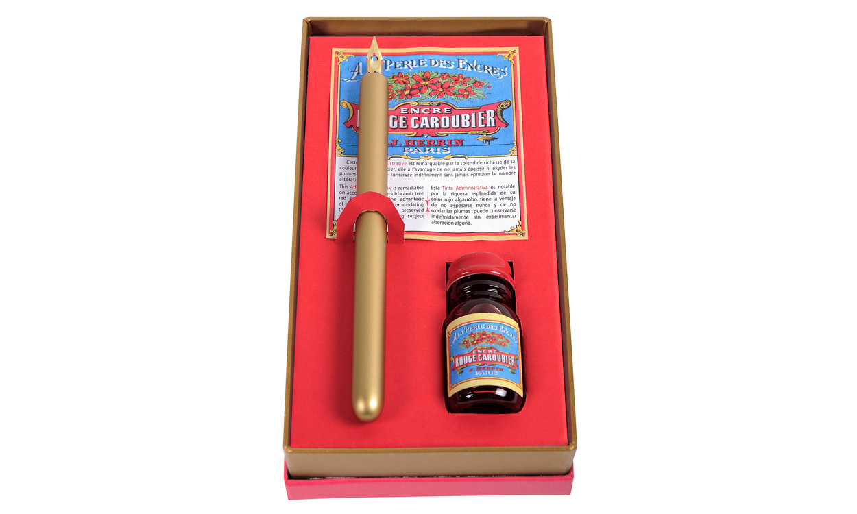 Rouge caroubier set with 1 golden nibholder, 1writing nib (46B) and 10ml Rouge caroubier writing ink - 8