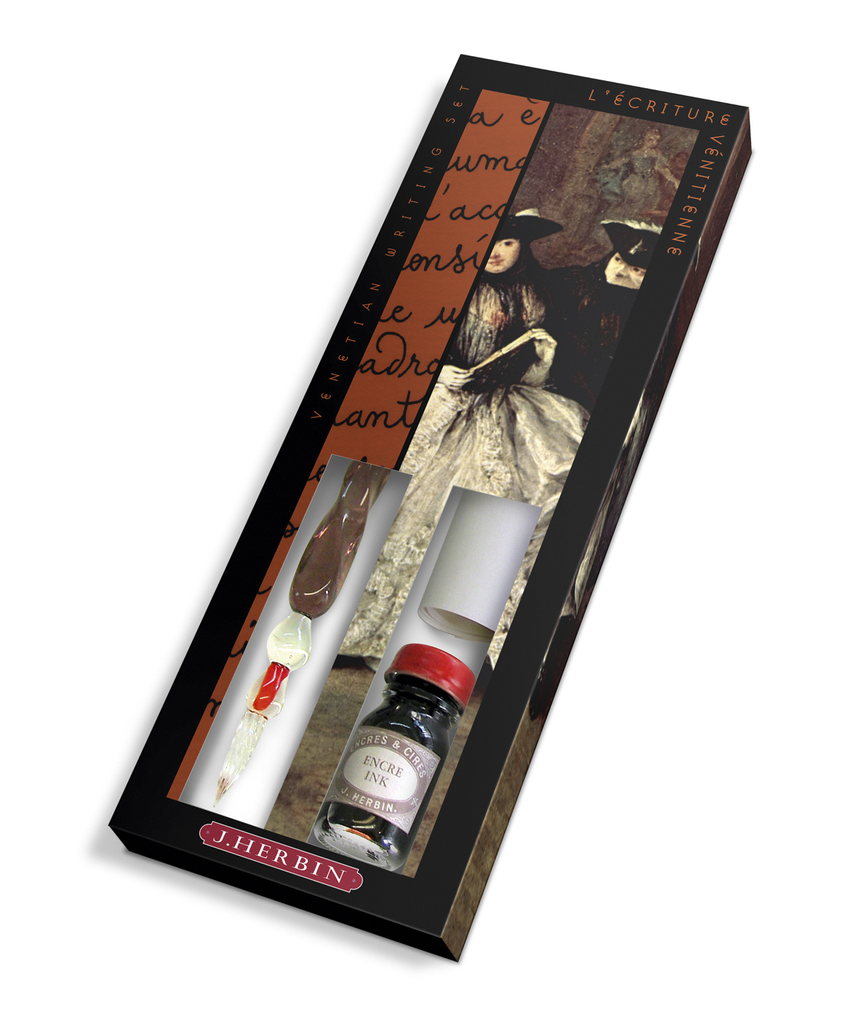 Venetian writing set with 1 spiral Glaspenna, 1 ink bottle 10ml and 1 sheet of parchment