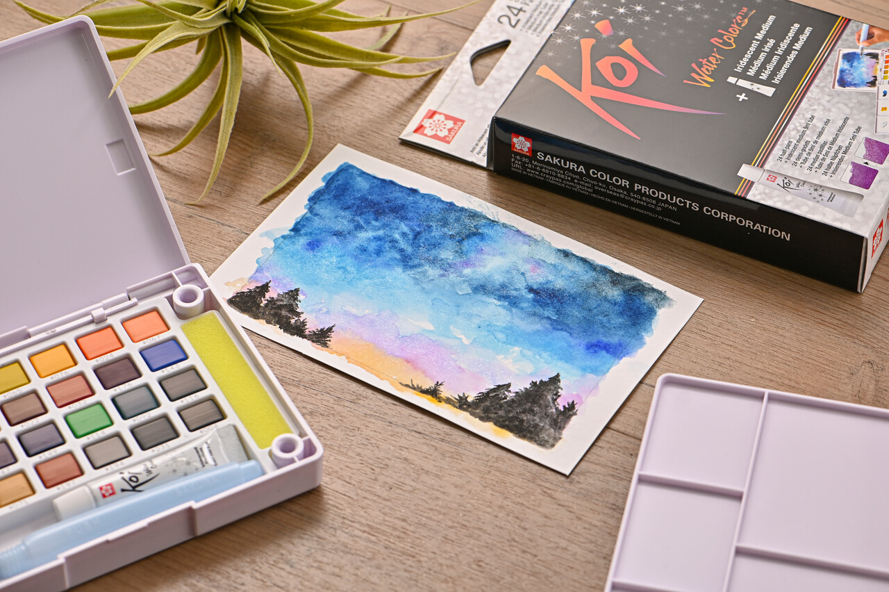 Koi Water Colors Pocket Field Sketch Box | 24 half pans + iridescent medium - 2