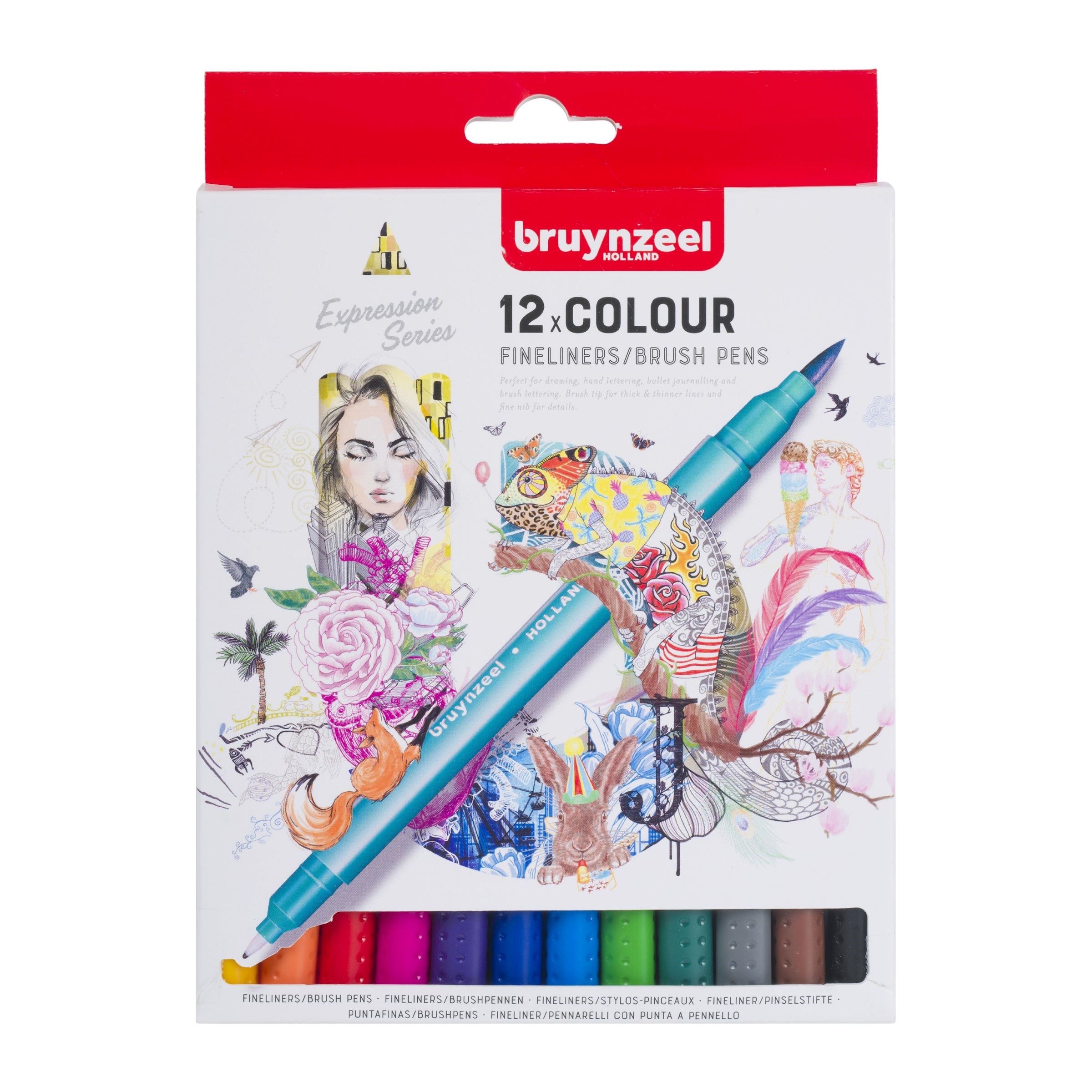 Bruynzeel Fineliner/Brushpens Set 12